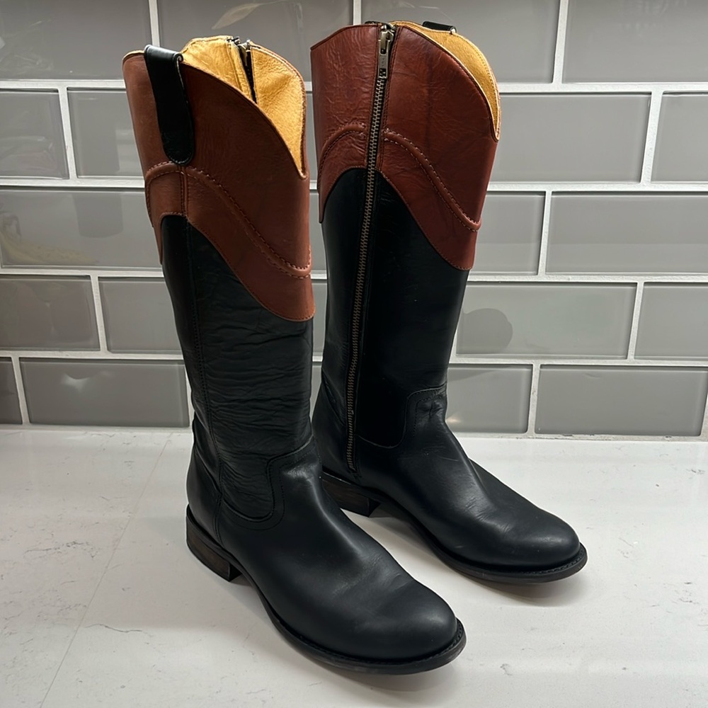Justin Boots Womens Black Wizard Knee High Zip Up Leather boots‎ Size 7 B MSL503